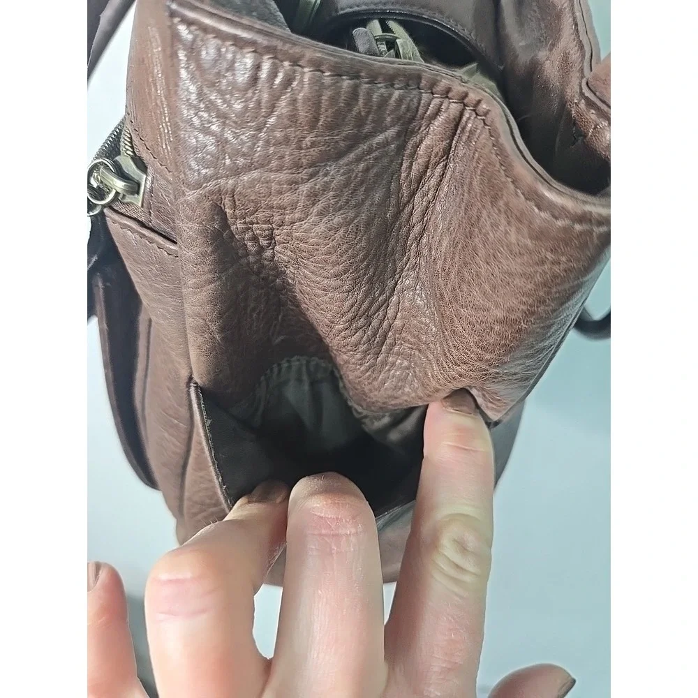 VTG Fossil Brown Pebbled Leather‎ Pockets Top Handle Small Satchel Crossbody Bag